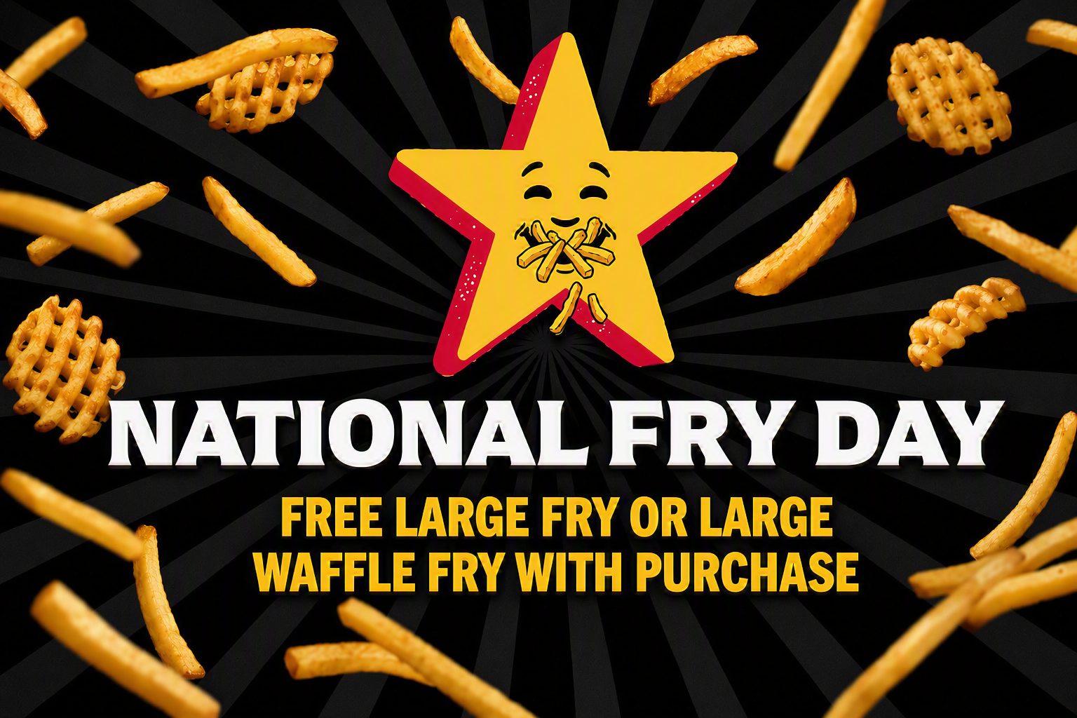 Claim a free large fry or large waffle fry with purchase on National Fry Day, 7/10!